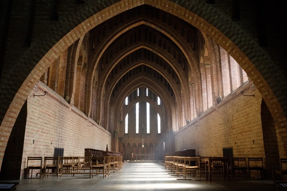 light shining through the window in anempty church hall