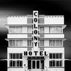 black and white image of a hotel in florida